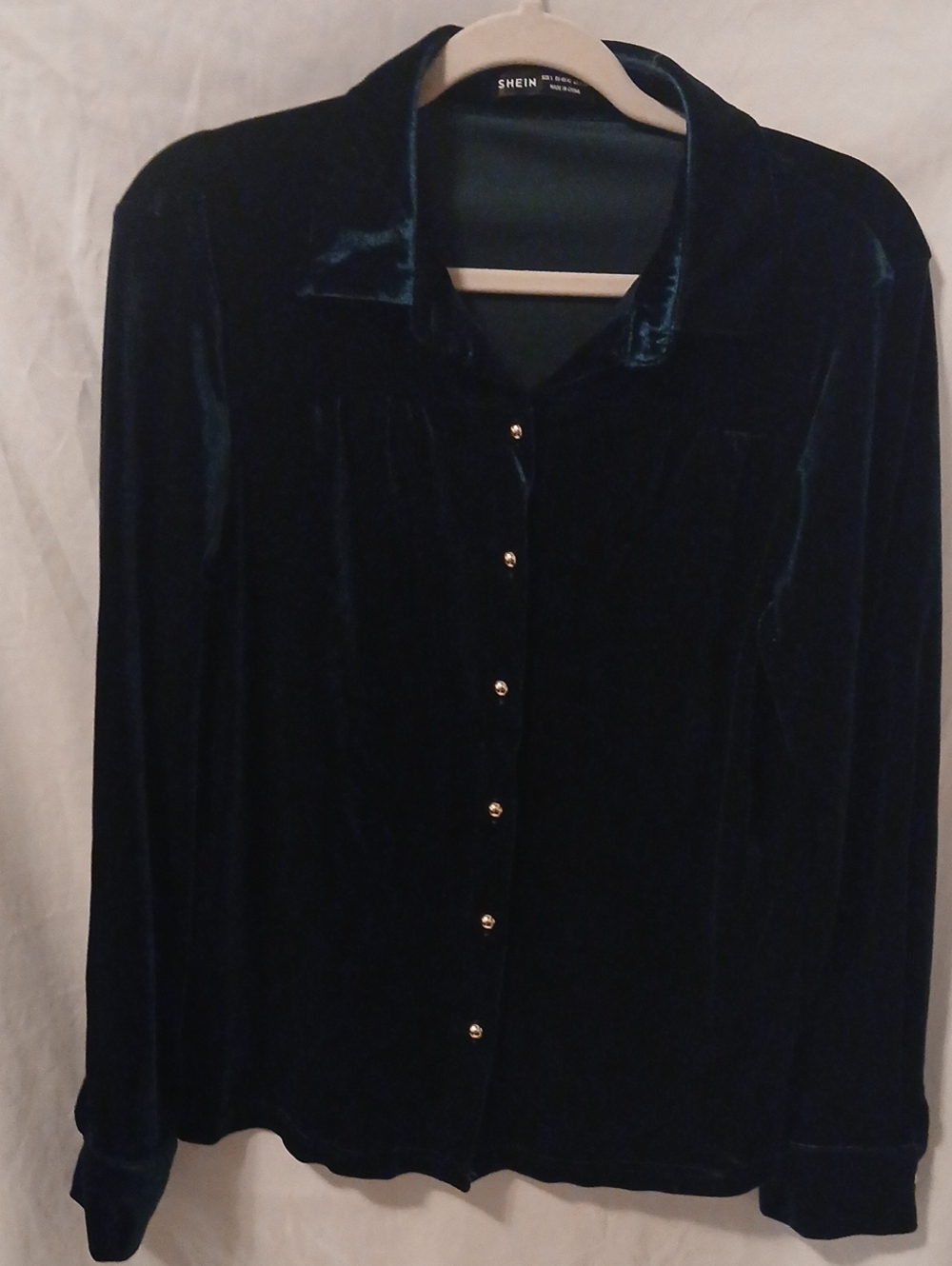 Green Velvet Button-Down Shirt